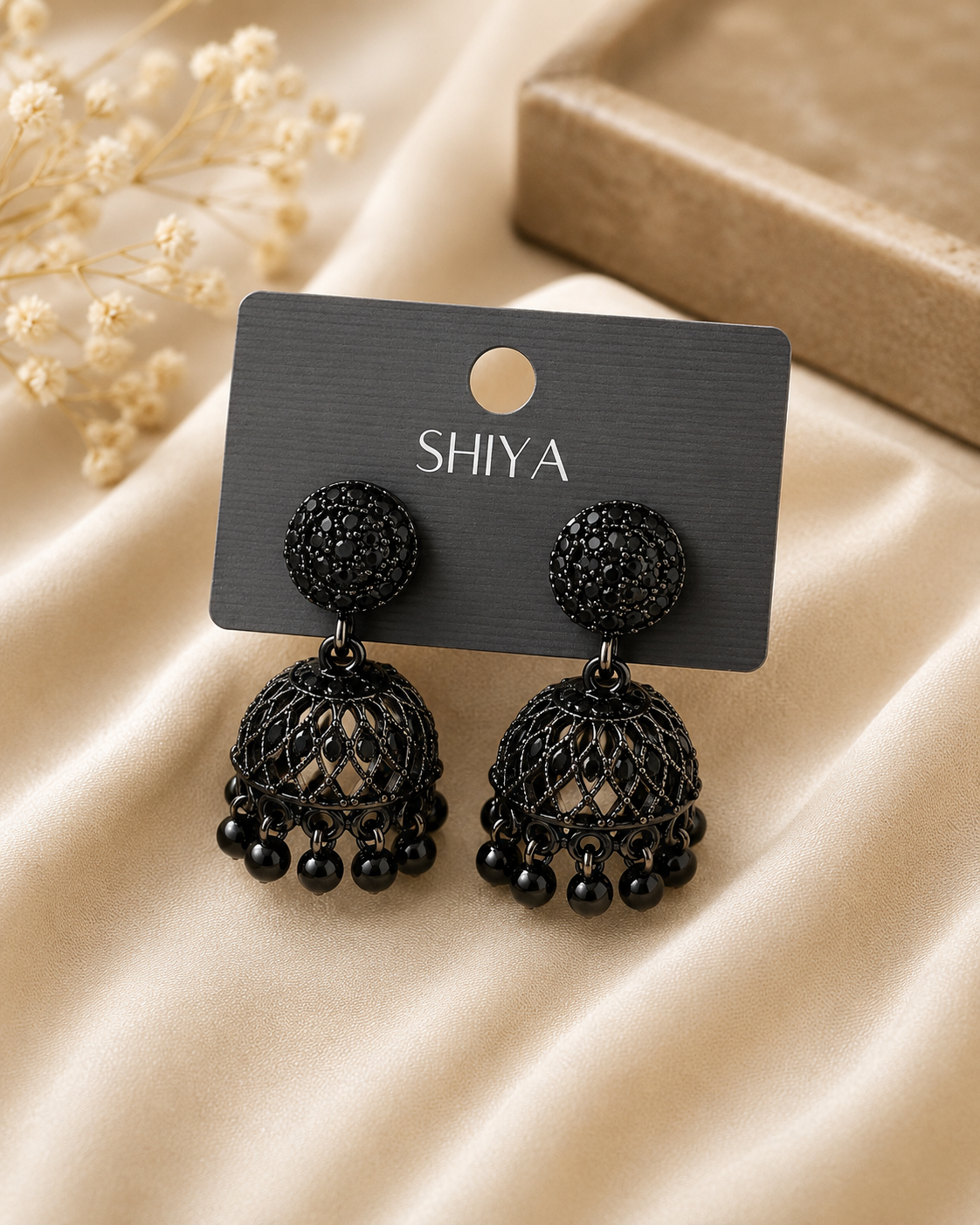 Midnight Elegance Black Jhumka Earrings