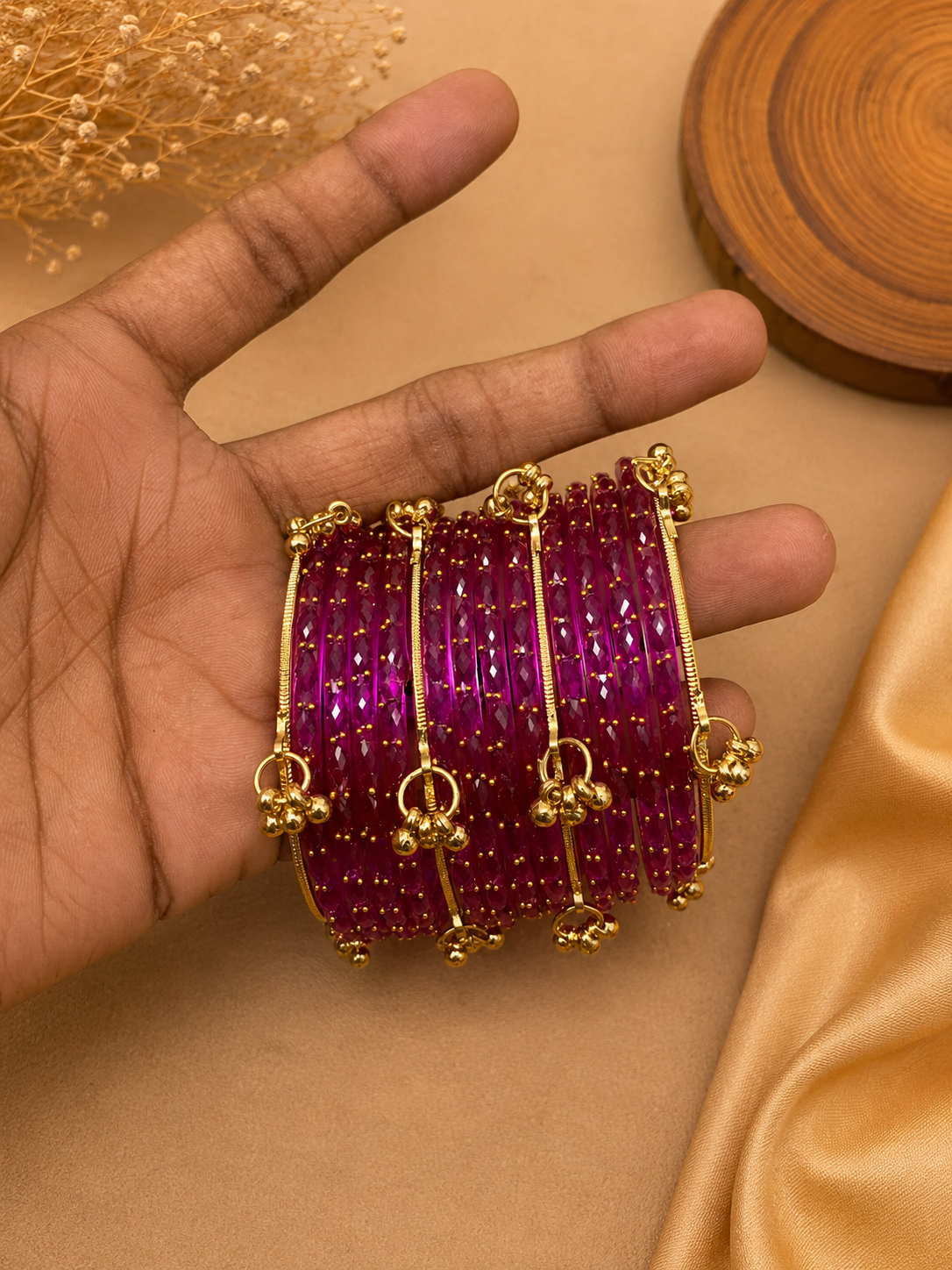 Crystal Cut Latkan Bangles Set