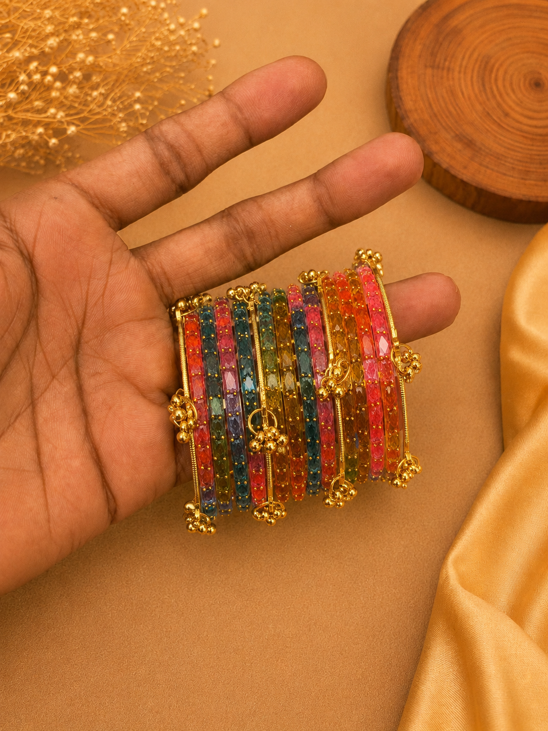 Crystal Cut Latkan Bangles Set
