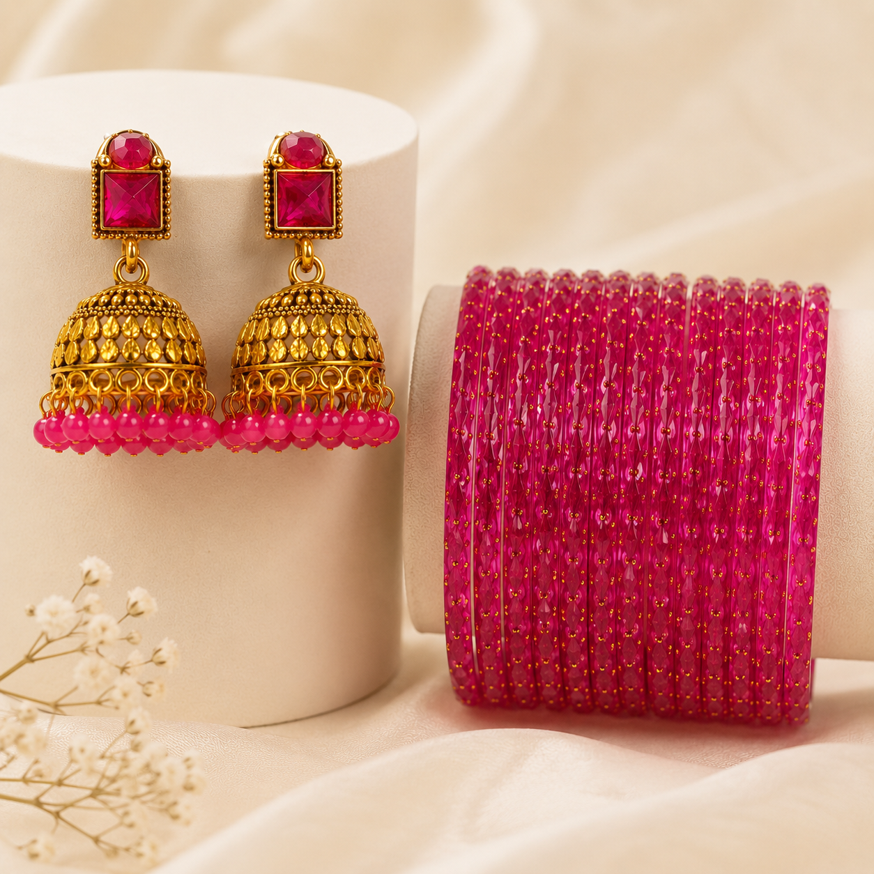 Pink Jhumka & Bangle