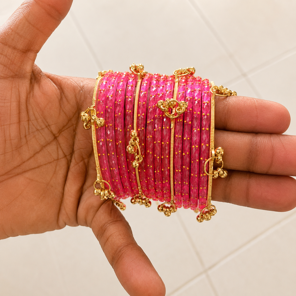 Crystal Cut Latkan Bangles Set