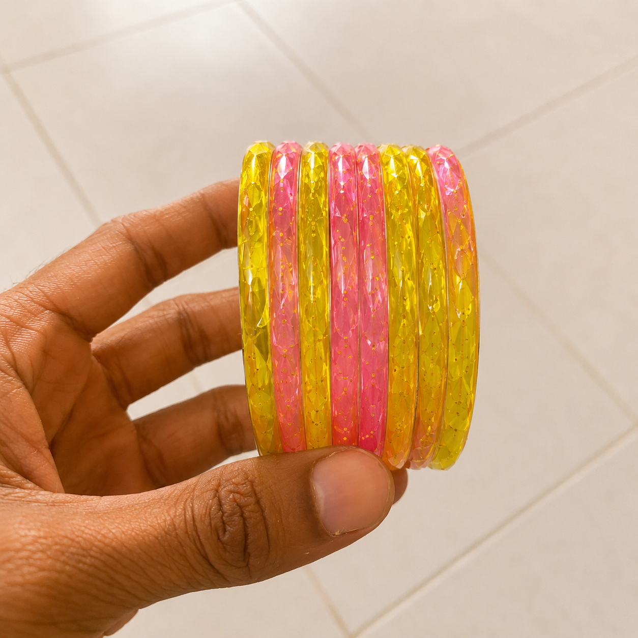 Yellow Pink Sparkle Bangles