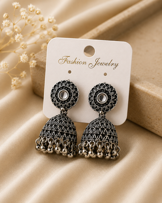 Royal Oxidized Silver color Jhumka Earrings