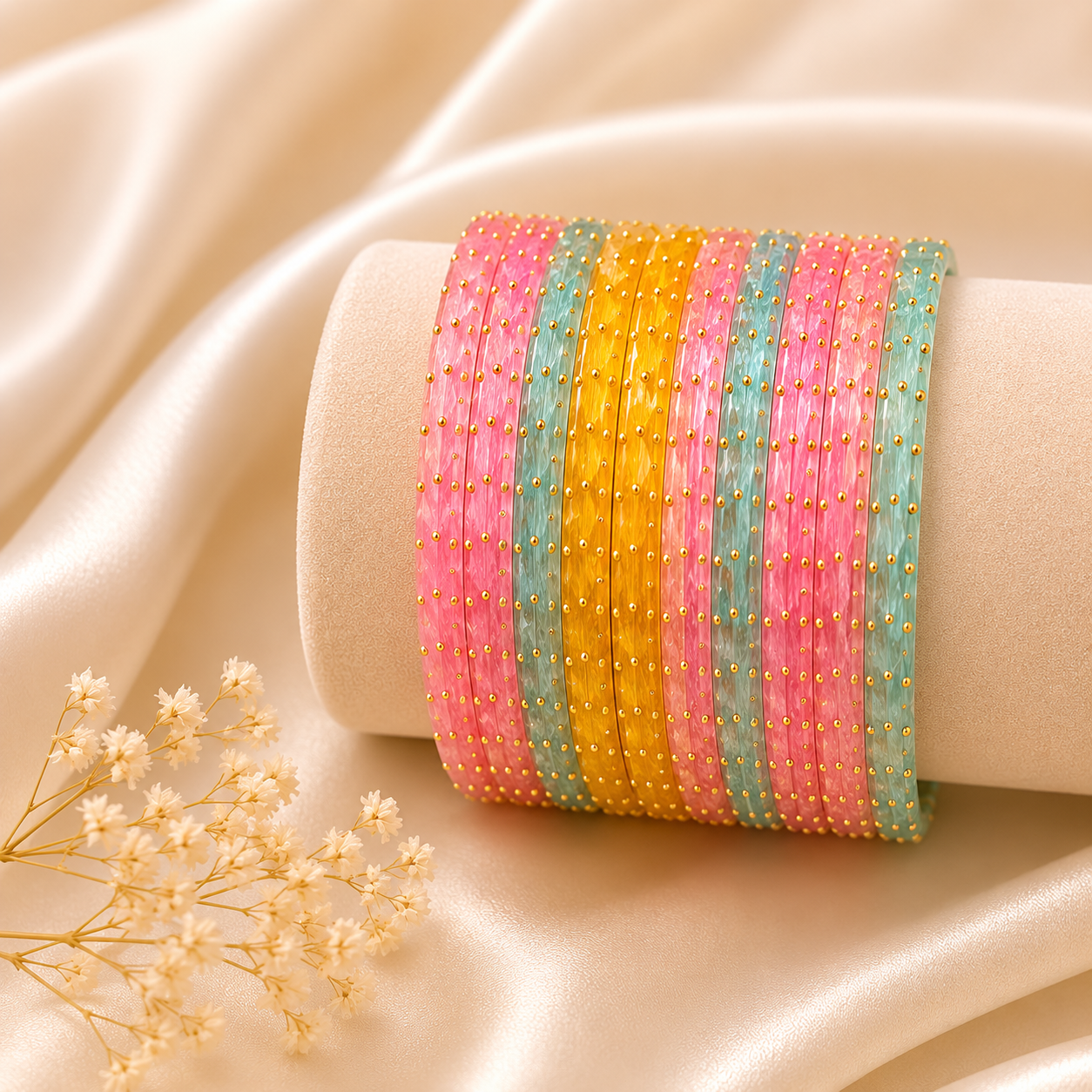 Pastel Candy Crystal Bangles Set