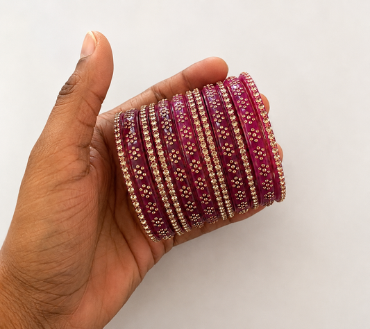 Royal Pink Stone Studded Bangles Set