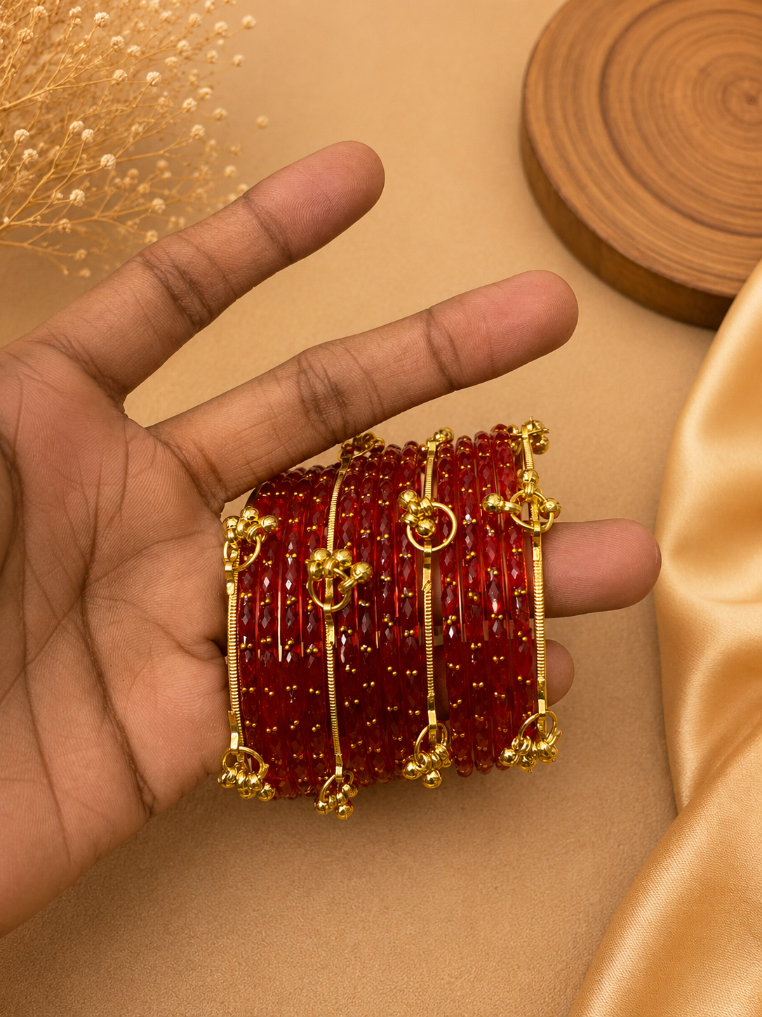 Crystal Cut Latkan Bangles Set