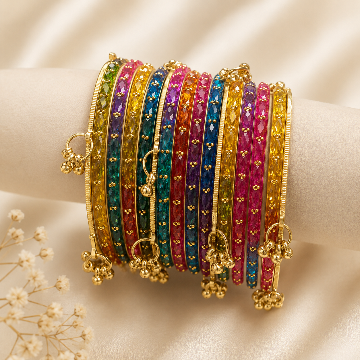 Crystal Cut Latkan Bangles Set